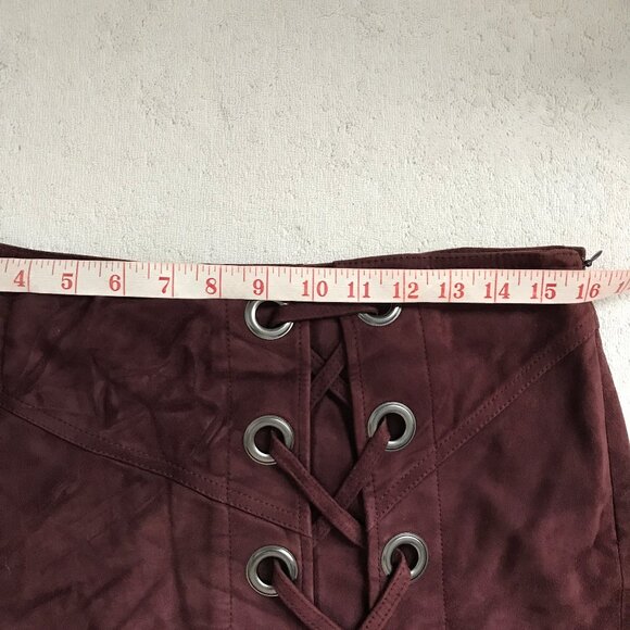 Parker Leather Mini Skirt Burgundy Lace Up Womens 6 - Picture 8 of 9